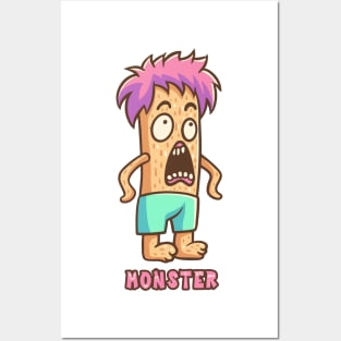 Orange Monster with Pink Hair Text Posters and Art